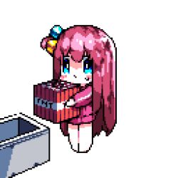  >_< 1girl animated animated_gif barefoot blue_eyes blush bocchi_the_rock! closed_mouth cube_hair_ornament downvote_(downvote_me) explosion explosive gotoh_hitori gotoh_hitori_(octopus) hair_ornament hashtag-only_commentary jacket long_hair minecart minecraft pink_hair pink_jacket pixel_art simple_background solo tnt tnt_block_(minecraft) track_jacket white_background 