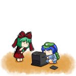  2girls chibi commentary kagiyama_hina kawashiro_nitori multiple_girls touhou yamirou 