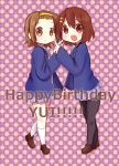  brown_hair hand_holding happy_birthday hatsu_(proper5) hirasawa_yui holding_hands k-on! pantyhose school_uniform short_hair tainaka_ritsu 