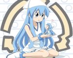  blue_eyes blue_hair chibi dress dual_persona ikamusume kakurenbo. long_hair mini-ikamusume minigirl shinryaku!_ikamusume tentacle_hair 
