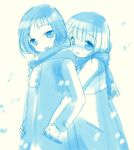  blue blush coat fukuji_mihoko holding_hands monochrome open_mouth saki scarf shared_pocket snowing takei_hisa tokumi_yuiko winter_clothes yuri 