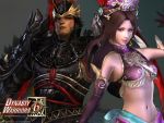  armored black_hair brown_hair couple crown diao_chan dynasty_warriors koei long_hair lu_bu midriff sangoku_musou shield wallpaper warrior weapon 