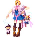  aguy alice_margatroid blonde_hair blue_eyes capelet character_doll doll hairband hat kirisame_marisa long_hair lowres pixel_art short_hair solo thigh-highs thighhighs touhou witch witch_hat 