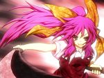  bad_id highres motion_blur pink_eyes pink_hair ponytail purple_hair slashing solo sudo sword touhou watatsuki_no_yorihime weapon 