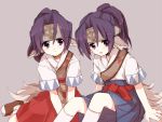  animal-ears animal_ears black_hair brothers doriy guraa japanese_clothes male purple_eyes siblings simple_background sitting tail trap twins utawareru_mono violet_eyes waka_(poponia) 