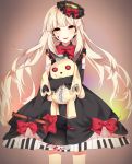 1girl axe blonde_hair blood blood_on_face bow hat heart highres komsaupp long_hair mayu_(vocaloid) open_mouth rabbit sleeveless solo stuffed_animal stuffed_toy very_long_hair vocaloid weapon yandere yellow_eyes 