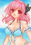  adapted_costume bikini breasts butterfly close-up collarbone ghost hair_ornament hat highres marker_(medium) mocomoco_party open_mouth pink_hair red_eyes saigyouji_yuyuko smile solo swimsuit touhou traditional_media 