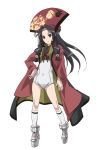  black_hair coat footwear hair_ornament hand_on_hip hat highres hips hyakka_ryouran_samurai_girls kamoroosaazu kneehighs long_hair platform_footwear platform_shoes red_eyes sanada_yukimura_(hyakka_ryouran) smile socks solo white_kneehighs white_legwear white_socks 