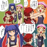  2girls 4koma blonde_hair blue_eyes blue_hair blush comic furudo_erika hands_on_another's_shoulders lambdadelta multiple_girls red_eyes rifyu translated translation_request twintails umineko_no_naku_koro_ni ushiromiya_battler 