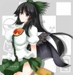  arm_cannon black_hair bow breasts cape cube_(circussion) grey_eyes hair_bow long_hair red_eyes reiuji_utsuho solo third_eye touhou weapon wings 