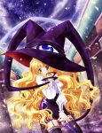  black_legwear blonde_hair garter_straps hat indoors lace lace-trimmed_thighhighs lilith long_hair long_sleeves miyako910724 official_art puffy_sleeves skirt solo thighhighs v watermark wavy_hair web_address window witch_hat yami_to_boushi_to_hon_no_tabibito zettai_ryouiki 