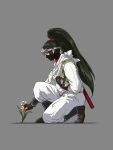  artist_request fingerless_gloves flower gloves green_hair japanese_clothes kneeling long_hair mask momiji_(ninja_gaiden) ninja ninja_gaiden ninja_gaiden_dragon_sword official_art orange_eyes ponytail simple_background solo tecmo very_long_hair 