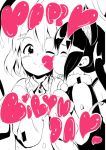  cheek_kiss closed_eyes eyes_closed hair_ornament hairclip hamao happy_birthday hirasawa_yui k-on! kiss monochrome multiple_girls nakano_azusa smile wink yuri 