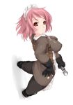  .45_acp amt_hardballer breasts combat_maid copyright_request from_above gloves gun hand_on_hip handgun hips impossible_clothes impossible_clothing impossible_shirt large_breasts maid nekohige pantyhose pink_hair pose shirt short_hair weapon 