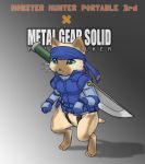  cat cat_focus cosplay crossover felyne headband knife metal_gear metal_gear_solid metal_gear_solid_peace_walker monster_hunter monster_hunter_portable_3rd no_humans oshiyan solid_snake solid_snake_(cosplay) solo 