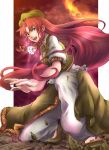  braid chinese_clothes ex-meiling fighting_stance hat hong_meiling long_hair pants pokimari red_eyes red_hair redhead shoes solo touhou twin_braids 