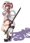  blush breasts highres hyakka_ryouran_samurai_girls kamoroosaazu long_hair platform_footwear platform_shoes red_hair redhead rope shadow solo sword weapon yagyuu_juubei_(hyakka_ryouran) 