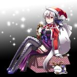  box caffein cardboard_box cat crossed_legs garter_straps hat highres long_hair red_eyes santa_hat silver_hair sitting thigh-highs thigh_boots thighhighs vocaloid yowane_haku yowaneko 