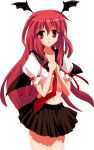  alphes_(style) alternate_costume bat_wings contemporary head_wings highres koakuma long_hair midriff navel necktie oyu_no_kaori parody red_eyes red_hair redhead school_uniform solo style_parody the_embodiment_of_scarlet_devil touhou transparent_background wings 