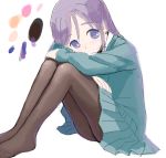  blue_eyes drawr higebu inazuma_eleven inazuma_eleven_(series) kudou_fuyuka pantyhose purple_hair school_uniform sitting 