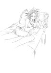  bed chin_rest freckles kaku_(artist) lineart lying monochrome on_side original pillow pocky solo 