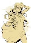  back_lace foreshortening gun hair_grab jgwmgj lowres monochrome panty_&amp;_stocking_with_garterbelt panty_(character) panty_(psg) pov_aiming sepia solo weapon 
