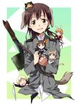  6girls :d agahari animal_ears blonde_hair blue_eyes blush braid brown_eyes brown_hair bunny_ears cat_ears charlotte_e_yeager chibi closed_eyes erica_hartmann eyes_closed francesca_lucchini gertrud_barkhorn green_hair gun hair_ribbon long_hair lynette_bishop machine_gun military military_uniform minigirl miyafuji_yoshika multicolored_hair multiple_girls necktie open_mouth orange_hair panties ribbon school_uniform short_hair single_braid smile strike_witches sweater sweater_vest tail twintails underwear uniform wavy_mouth weapon white_panties 