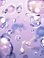  bubble colored_eyelashes colored_skin commentary_request creature_focus dated from_above ghost glow_pikmin holding holding_stick leaf maykamonin no_humans no_mouth page_number pikmin_(creature) pikmin_(series) purple_background shadow signature solid_circle_eyes stick walking white_pikmin white_skin 