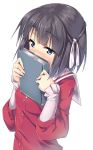  blush book covering covering_mouth hands kami_nomi_zo_shiru_sekai kantoku_(style) piromizu school_uniform serafuku shiomiya_shiori short_hair 