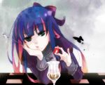  alternate_costume bored butterfly chin_rest food fruit green_eyes hair_ribbon holding holding_fruit holding_spoon holding_strawberry kimi1007 long_sleeves multicolored_hair pale_skin panty_&amp;_stocking_with_garterbelt ribbon solo spoon stocking_(character) stocking_(psg) strawberry sundae sweets two-tone_hair 