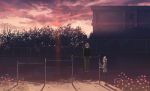  building clouds evening flower highres horizontal_bar isou_nagi kagamine_len kagamine_rin playground scenic siblings sunset tree twilight twins vocaloid 