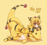  1girl ampharos animal_ears blonde_hair blush kneehighs kuromiya moemon personification pokemon pokemon_(creature) short_hair tail yellow_eyes 