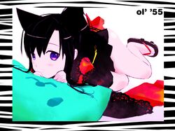  animal_ears baby_princess black_hair blush cat_ears lying purple_eyes solo urara_(baby_princess) violet_eyes xyh 