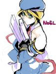  beret blazblue blonde_hair bolverk character_name dual_wielding green_eyes gun handgun hat noel_vermillion tegaki weapon 