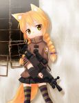  artist_request blonde_hair blush fox_ears fox_tail gun highres kurukuru_(artist) loli machine_gun original saw skirt striped striped_legwear striped_thighhighs tail thigh-highs thighhighs ueno_musashi weapon window yellow_eyes zettai_ryouiki 