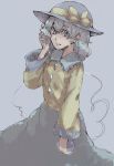  blush green_eyes hat hat_ribbon komeiji_koishi oekaki pisoshi ribbon silver_hair skirt solo sun_hat third_eye touhou traditional_media 