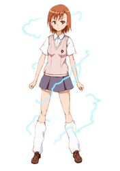  blush electricity footwear hair_ornament hairpin loafers loose_socks misaka_mikoto school_uniform shoes shorts skirt socks sweater_vest to_aru_majutsu_no_index uniform 