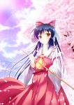  awa_(rosemarygarden) blush broom cherry_blossoms hakurei_reimu sakura solo touhou 