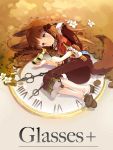  anmi brown_hair clock fox_ears fox_tail highres opera_glasses original solo tail 