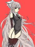  bare_shoulders black_swimsuit bow elbow_glove elbow_gloves fujiwara_no_mokou garter_straps garters gloves hair_bow highres long_hair poruhi red_eyes silver_hair simple_background solo thigh-highs thighhighs touhou very_long_hair 