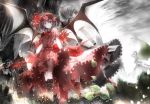  back-to-back bat_wings black_rose black_rose_(flower) blue_eyes flower izayoi_sakuya lavender_hair maid maid_headdress multiple_girls red_eyes remilia_scarlet rose short_hair silver_hair spot_color statue touhou ultimate_asuka wings 