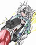  bodysuit hyton_(pixiv68383) iron_tager nu-13 punching saliva sweat white_hair 