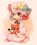  alternate_hairstyle crescent crescent_moon hat keien methyl_key patchouli_knowledge purple_eyes purple_hair short_hair solo stuffed_animal stuffed_toy touhou violet_eyes young 