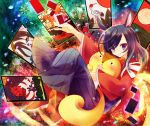  blue_eyes blush card colorful flower hair_over_one_eye hanafuda highres japanese_clothes kari-kenji shinohara_natsuki smile summer_wars wallpaper 