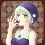  eating fruit ginta grape grapes green_hair hat holding holding_fruit licking original personification short_hair solo yellow_eyes 