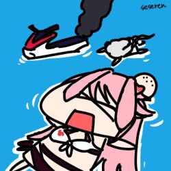 &gt;_&lt; animal_ears animated_gif beach honkai:_star_rail honkai_(series) jet_ski kiana_kaslana long_hair multiple_girls seseren yae_sakura