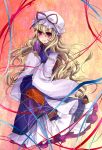  bad_id blonde_hair dress everina fan folding_fan hat long_hair purple_eyes solo touhou yakumo_yukari 