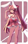  apron bare_shoulders blush bunny_ears di_gi_charat hair_ornament highres long_hair looking_back open_mouth orange_hair original panties red_eyes ribbon saiste solo twintails underwear usada_hikaru very_long_hair white_panties 