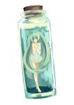  absurdres ahoge bad_id bare_shoulders barefoot bottle girl_in_a_bottle green_eyes green_hair hatsune_miku highres in_bottle in_container kinoko0302 long_hair open_mouth simple_background solo twintails very_long_hair vocaloid 