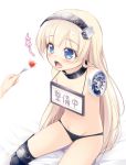  android blonde_hair blue_eyes feeding kazakura long_hair no_arms original panties solo translation_request underwear 